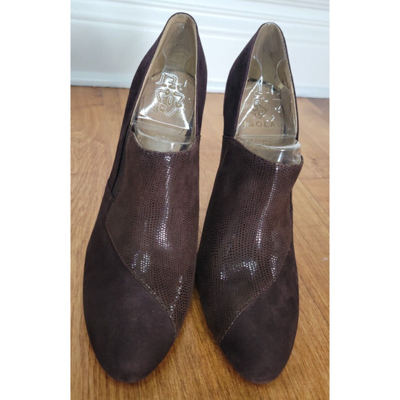 Isola Women’s Size 10 M Chunky Block High Heel Brown Suede Leather Sparkle Pumps - Picture 2 of 10